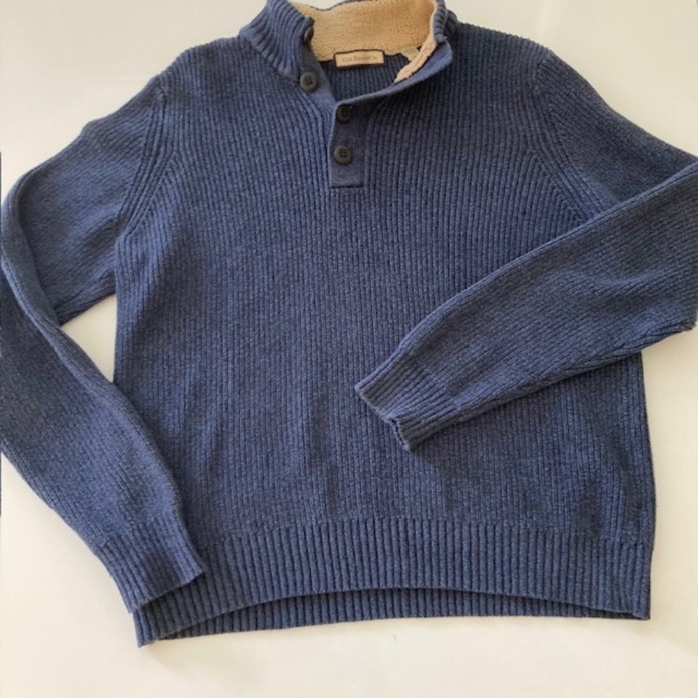 G.H. Bass & Co. Men's Large Blue Mock Neck Sherpa "Heavy" Placket Knit Sweater M